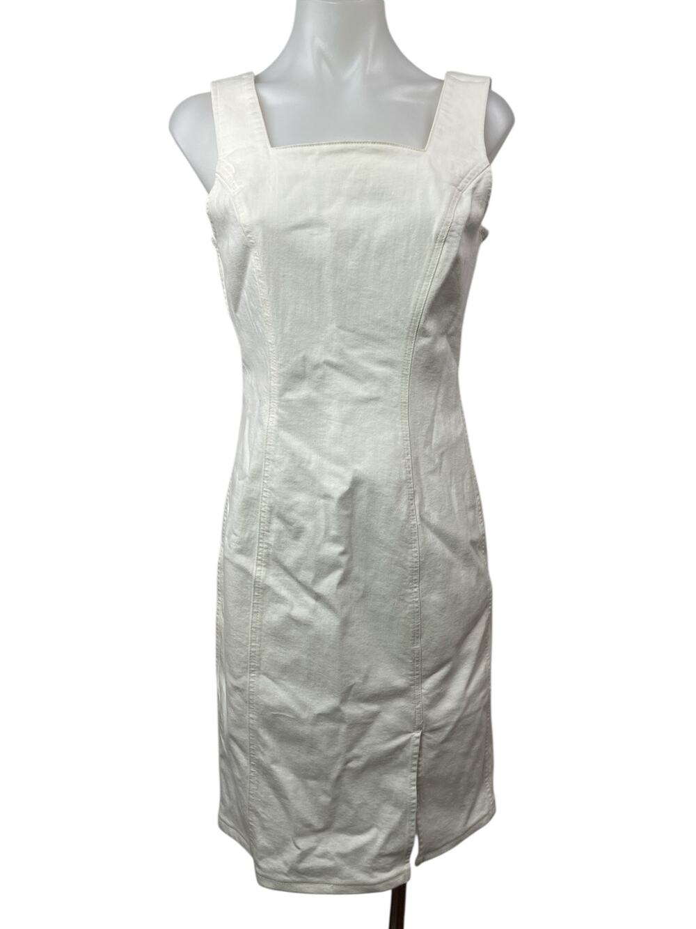 J.Crew White Square Neck Sleeveless Slit Zipper Mini Tank A-Line Denim Dress 4